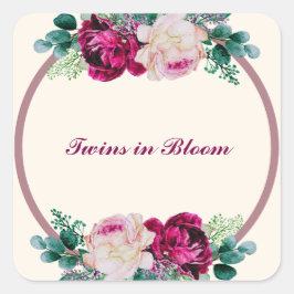 Twins in Bloom Baby Shower Quadratischer Aufkleber