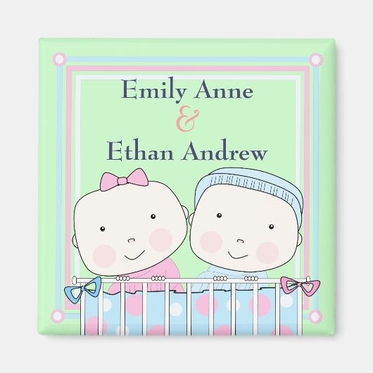 Twins in Crib, Girl and Boy Baby Magnet (Vorne)