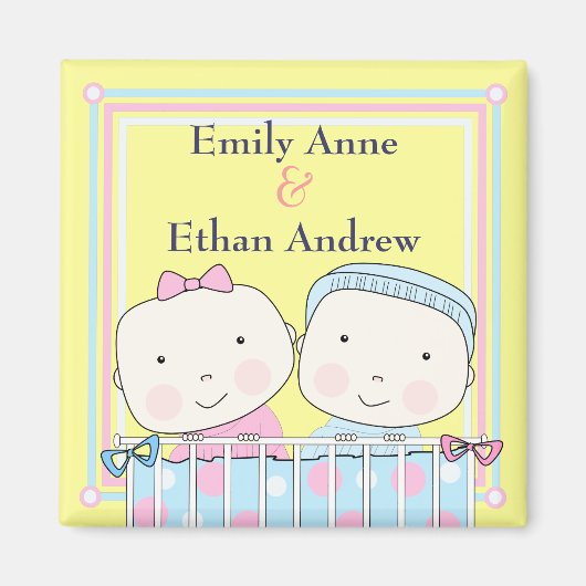 Twins in Crib, Girl and Boy Baby Magnet (Vorne)