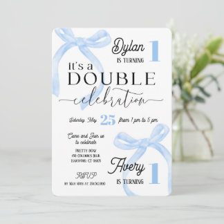 Twins Join Birthday Blue Coquette Einladung