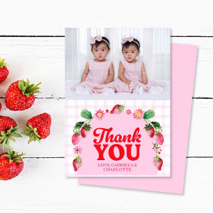 Twins Joint Berry First Birthday Strawberry Foto Dankeskarte
