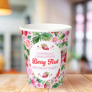 Twins Joint Strawberry Berry 1. Geburtstagsmädchen Pappbecher