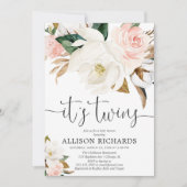 Twins Junge Weiße Rosa rustikale Babydusche Einladung (Vorderseite)