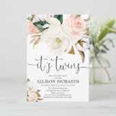 Twins Junge Weiße Rosa rustikale Babydusche Einladung (Stehend Vorderseite)