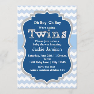 TWINS Jungen Blaue Chevron-Einladung zur Babyparty Einladung