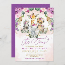 Twins Jungle Safari Animals Boho Girl Baby Dusche Einladung