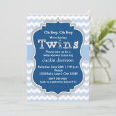 TWINS Jungs Blue Zickzack Baby Dusche Einladung (Stehend Vorderseite)