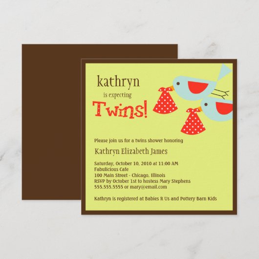 Twins Kinderdusche Einladung (Vorne/Hinten)