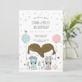 Twins Kindergeburtstag Einladung whimsical (Stehend Vorderseite)