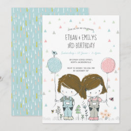 Twins Kindergeburtstag Einladung whimsical