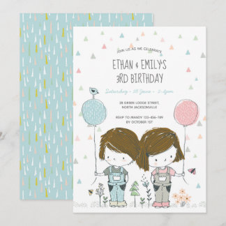 Twins Kindergeburtstag Einladung whimsical