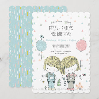 Twins Kindergeburtstag Einladung whimsical