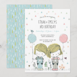 Twins Kindergeburtstag Einladung whimsical