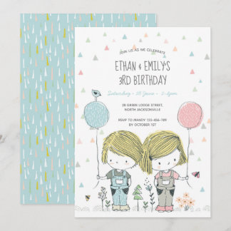 Twins Kindergeburtstag Einladung whimsical