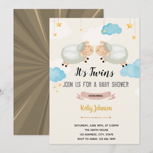 Twins Lamm-Schafdusche Einladung (Vorne/Hinten)