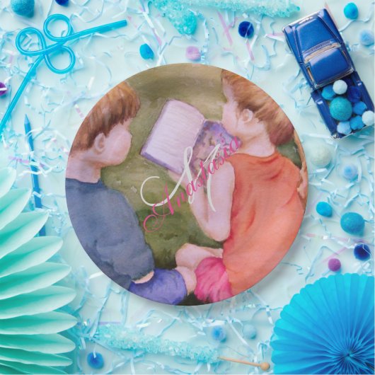 TWINS LESEN EINES BUCHMONOGRAMM-PARTY PAPPTELLER (Party)