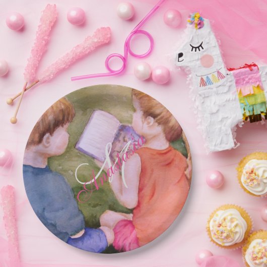 TWINS LESEN EINES BUCHMONOGRAMM-PARTY PAPPTELLER (Party)