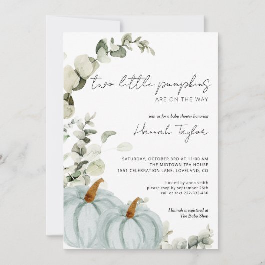 Twins Little Pumpkin Boys Fall Baby Shower Einladung (Vorderseite)