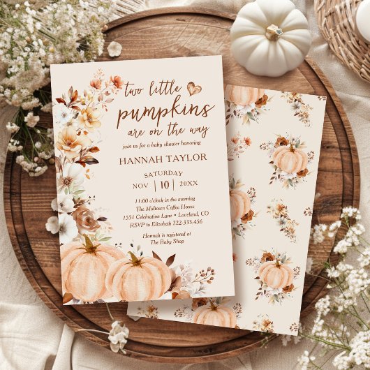 Twins Little Pumpkin Fall Floral Baby Shower Einladung