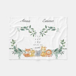 Twins Meilenstein Gender Neutral Baby Animals Baby Fleecedecke