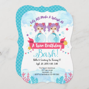Twins Mermaid Birthday Einladung