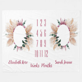 Twins Milestone Baby Blanket Pampas & Eucalyptus Fleecedecke