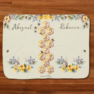 Twins Milestone Wasserfarbene Bienen Blume & Honey Babydecke