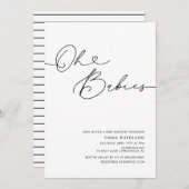 Twins Minimalistische handgeschriebene Herz-Baby-D Einladung (Vorne/Hinten)