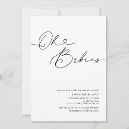 Twins Minimalistische handgeschriebene Herz-Baby-D Einladung