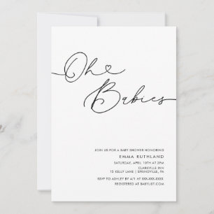 Twins Minimalistische handgeschriebene Herz-Baby-D Einladung