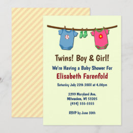 Twins mit Boy & Girl Baby Shower im Rahmen einer E Einladung