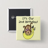 Twins Monkey Boy and Girl 2. Geburtstag Button (Vorne & Hinten)