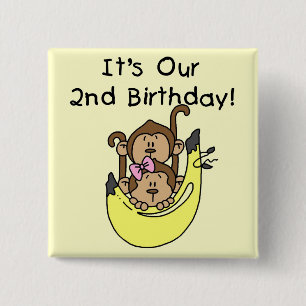 Twins Monkey Boy and Girl 2. Geburtstag Button