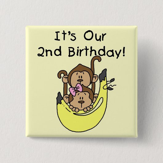 Twins Monkey Boy and Girl 2. Geburtstag Button (Vorderseite)