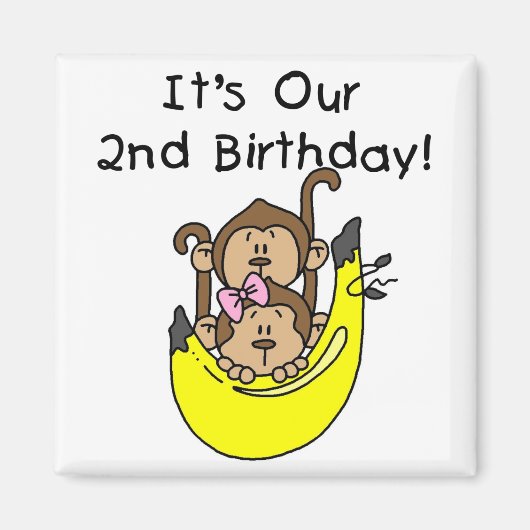 Twins Monkey Boy and Girl 2. Geburtstag Magnet (Vorne)