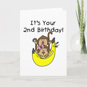 Twins Monkey Boy and Girl 2nd Birthday Karte