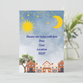Twins Moon und Sun Baby Dusche Einladung (Stehend Vorderseite)