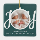 Twins Names Birth Stats Foto Green Keepake Keramikornament (Rückseite)