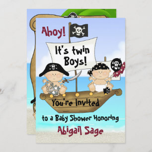 Twins Niedlich Little Buccaneer Baby Shower Pirate Einladung