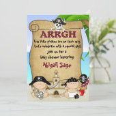 Twins Niedlich Little Pirates Buccaneers Babydusch Einladung (Stehend Vorderseite)
