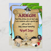 Twins Niedlich Little Pirates Buccaneers Babydusch Einladung (Vorne/Hinten)