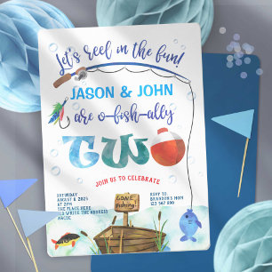 Twins O-fish-ally Little Fisherman 2. Geburtstag Einladung