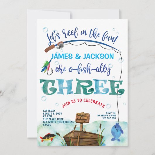 Twins O-fish-ally Little Fisherman 3. Einladung (Vorderseite)