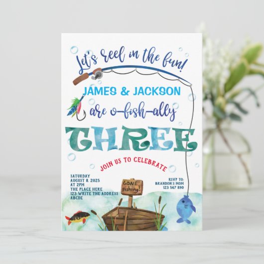 Twins O-fish-ally Little Fisherman 3. Einladung (Stehend Vorderseite)