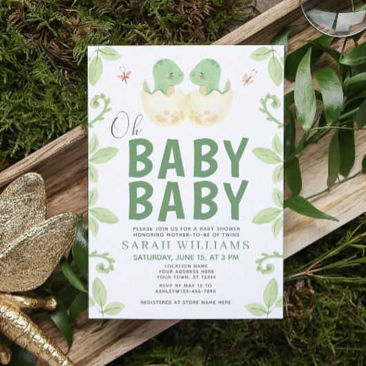 Twins Oh Baby Dinosaur Aquarelldusche Einladung