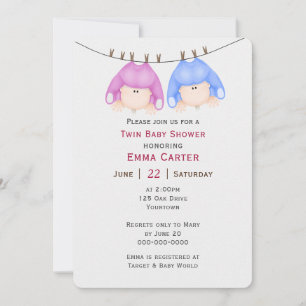 Twins on Clothesline Baby Shower Einladung