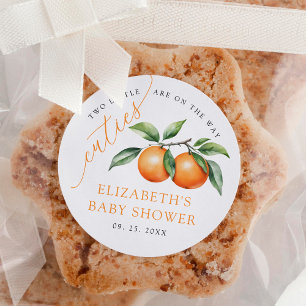 Twins Orange Baby Shower Runder Aufkleber