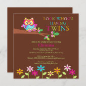 Twins Owl Baby Shower Einladungen (Vorne/Hinten)