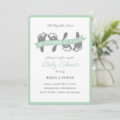 Twins Paare Dusche Green Gray Baby Dusche Einladung (Stehend Vorderseite)