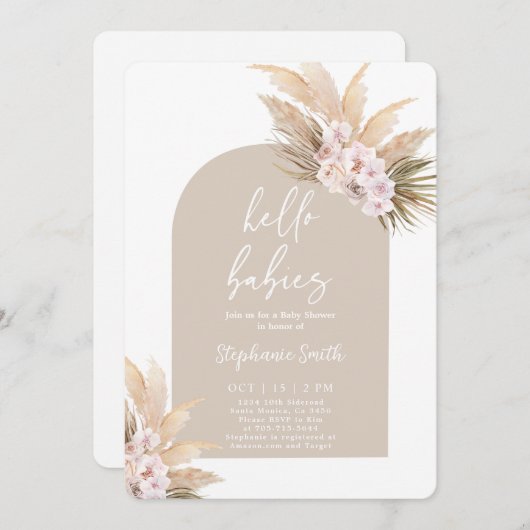 Twins Pampas Grass Baby Shower Einladung (Vorne/Hinten)